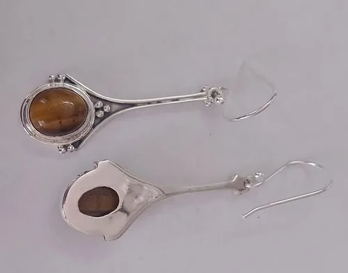Vista 4 de Pendientes de ojo de tigre de plata de ley 925 para mujer, Plata de ley, Ojo de tigre