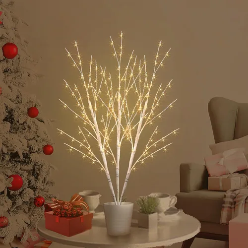 Vista 3 de Árbol de luz de abedul de 33 pulgadas con 180 luces LED, árbol iluminado parpadeante con temporizador, ramas ajustables de abedul para decoración