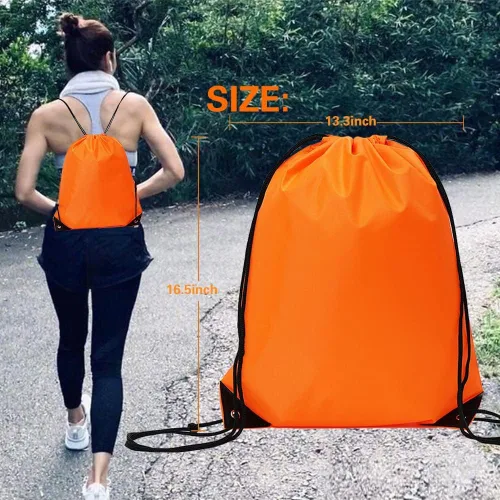 Vista 5 de CODOBON Mochila con cordón a granel Draw String Bags Cinch Bolsa de poliéster para deporte de gimnasio, Naranja, Classic
