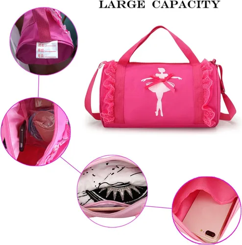 Vista 3 de Linda mochila de ballet para bailar tutú, bolsa de baile, impermeable, pequeña, bolsa de ballet, bolsa de gimnasio (morado)