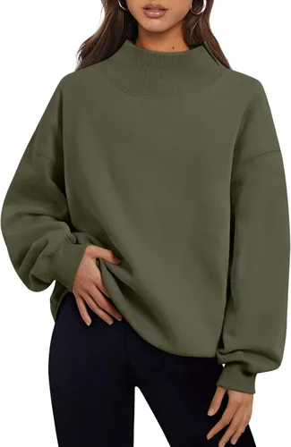 Vista 13 de Trendy Queen Sudaderas de cuello alto para mujer, de gran tamaño, trajes de Albaricoque