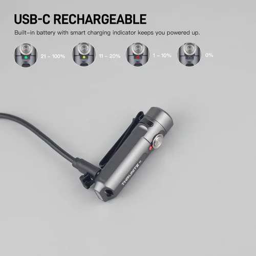 Vista 11 de ThruNite Ti Mini Llavero Linterna USB-C Recargable 650 Lúmenes (Gris)