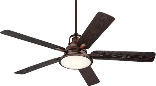 Vista 7 de Casa Vieja Ventilador de techo de 60 pulgadas con núcleo de casa de campo industrial rústico e industrial para exteriores, 5 aspas, luz LED, control