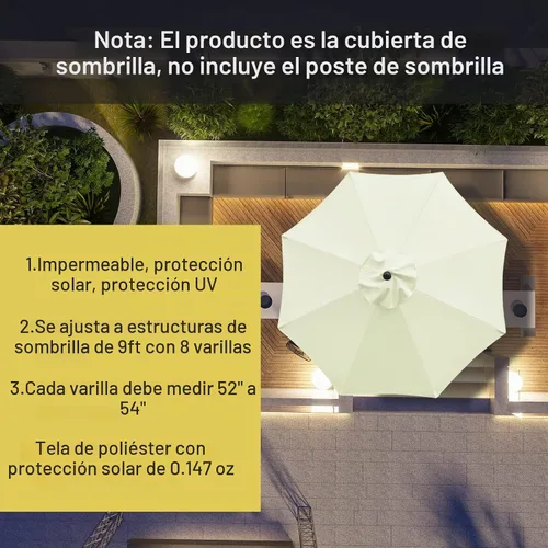 Vista 4 de Sombrilla de repuesto Sunnyglade de 9 pies para patio, toldo de mercado para exteriores con 8 varillas