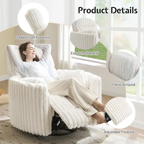 Vista 6 de Jocisland Silla Mecedora Eléctrica para Guardería, Sillas Reclinables Giratorias de Gran Tamaño para Adultos con 2 Almohadas, USB y Tipo-C, Cómodo