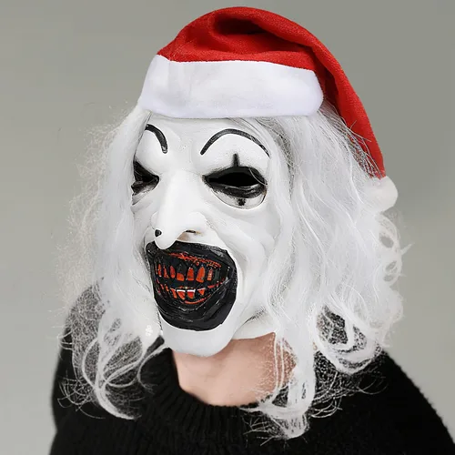 Vista 2 de Halloween Art - Máscara de payaso, disfraz de asesino de terror, máscara de silicona blanca de cara completa