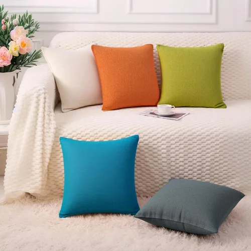 Vista 6 de uxcell Juego de 2 fundas de almohada decorativas de lino para casa de campo, fundas de cojín cuadradas rústicas sólidas para decoración del sofá