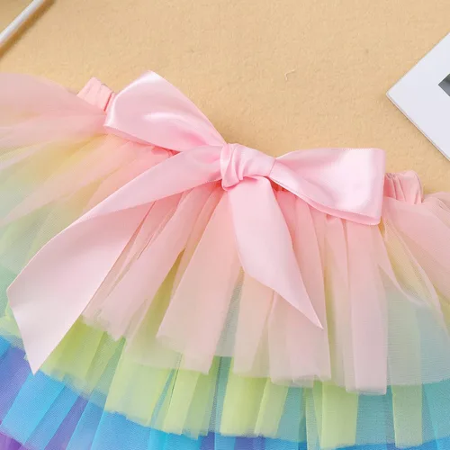 Vista 5 de ODASDO Conjunto de 3 piezas para bebé niña con diseño de arco iris para el primer y segundo cumpleaños de la torta