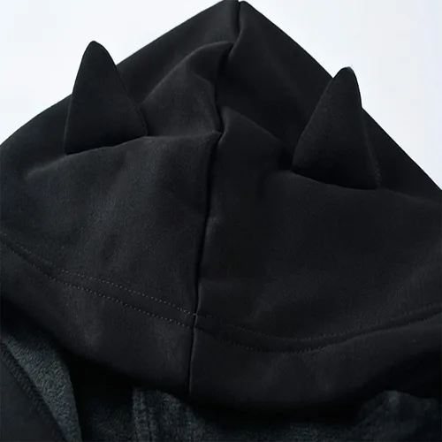 Vista 5 de Sudaderas con capucha con orejas de gato para adolescentes vendaje con hombros de color liso sudaderas para mujer
