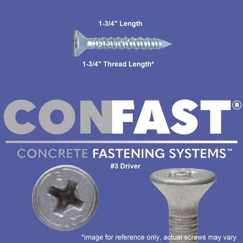 Vista 2 de CONFAST Tornillos para concreto de 1/4" x 1-3/4" de acero inoxidable 410 Phillips planos con cabeza cuadrada cóncava con broca para anclaje a