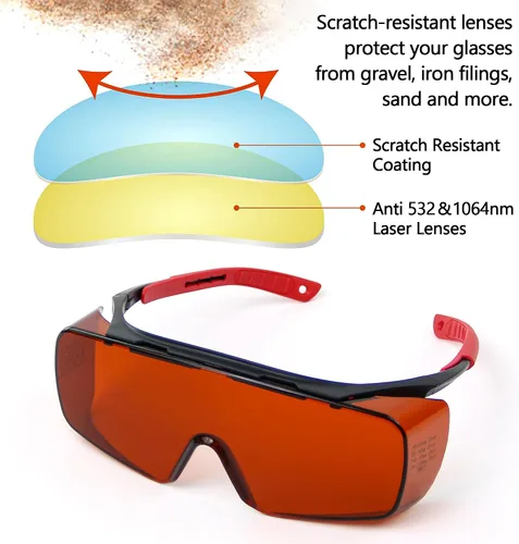 Vista 4 de Gafas láser profesionales de doble onda 532+1064 nm, resistentes a láser 180-540 y 750-1100 nm para láser infrarrojo de 445 nm, 532 nm, 1064 nm