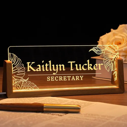 Vista 12 de Placa de nombre de escritorio personalizada, placa de identificación personalizada con luz de oficina para escritorios, decoraciones de escritorio