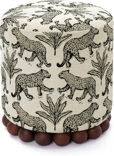 Vista 5 de Tov Furniture Dex taupe con estampado de leopardo, otomana de jacquard Topo