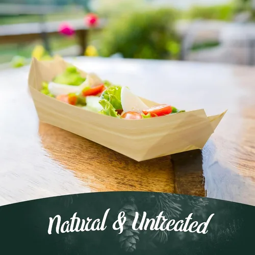 Vista 5 de BambooMN - Platos desechables para barcos de madera para alimentos y aperitivos - 4.3" x 2.5" x 1" - 100 piezas