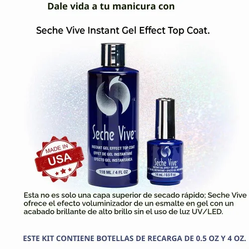 Vista 4 de Seche Vive - Kit profesional, capa superior de efecto gel instantáneo para esmalte de uñas, repuesto de 4 onzas y 0.5 onzas