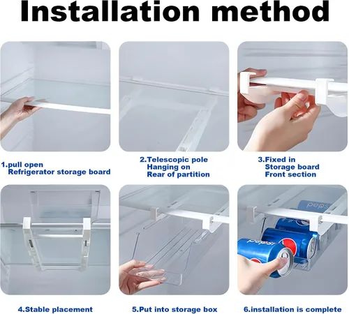 Vista 3 de Organizador de latas para cajón de refrigerador, estante extraíble colgante para refrescos, huevos, frutas, verduras, carne, contenedor transparente
