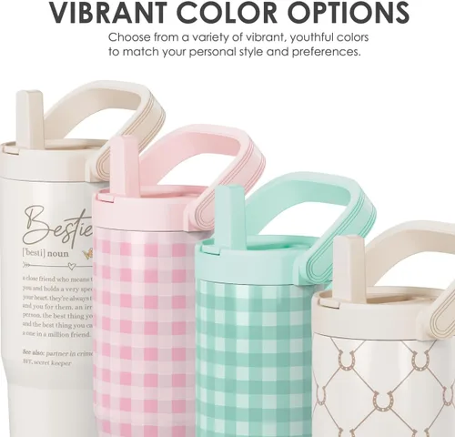 Vista 4 de SANDJEST Besties - Vaso de acero inoxidable con tapa para pajita de 30 onzas con asa de transporte para mujeres, niñas, mejores amigas, taza de café