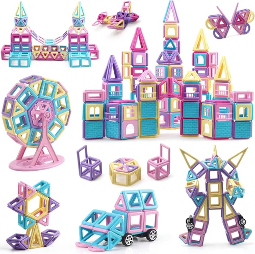 Vista 9 de Mini bloques de construcción de azulejos magnéticos, juguete de construcción STEM para niños, juego de construcción de castillo magnético, 58 piezas