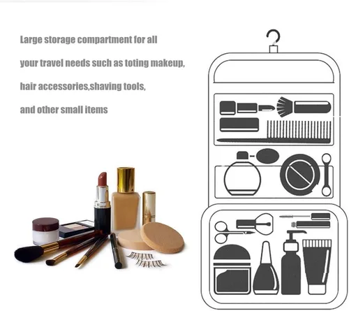 Vista 6 de Neceser portátil para viajes, con gancho, impermeable, organizador de maquillaje, cosmetiquero para mujeres y niñas, Flores grises profundas.)