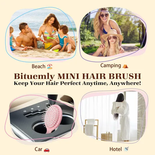 Vista 6 de Bituemly 4 mini cepillos para el pelo, cepillo desenredante de viaje para niñas, niños, mujeres, hombres, cepillo pequeño de bolsillo para cabello