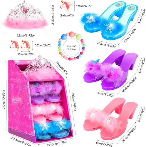 Vista 2 de Juego de regalo de princesa para niñas de 3 a 6 años, juego de zapatos de vestir de princesa que incluye kit de joyería para niños, faldas 3 pares