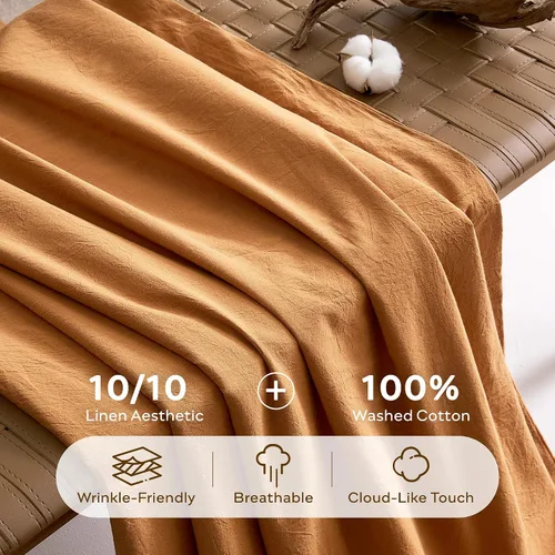 Vista 4 de JELLYMONI Juego de fundas de almohada estándar de 100% algodón lavado, paquete de 2 fundas de almohada transpirables con textura similar al lino