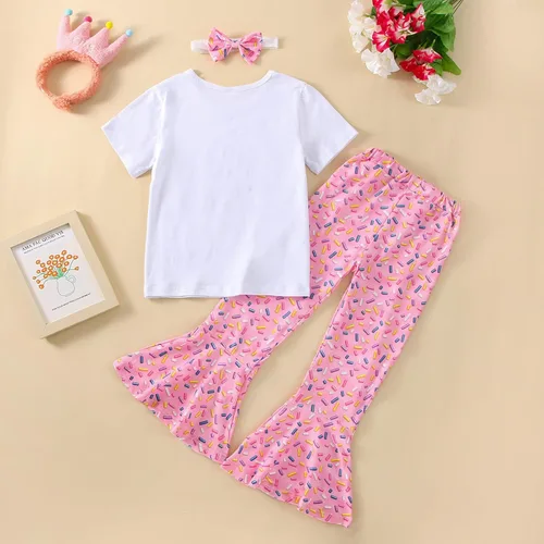 Vista 35 de Conjunto de ropa de cumpleaños para bebé niña pequeña, camiseta de manga larga, pantalones de campana, diadema