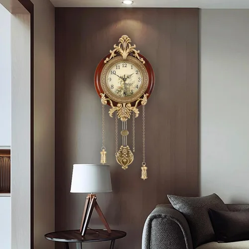Vista 4 de Aero Snail Reloj de pared de 9 pulgadas estilo retro vintage de madera para interiores con péndulo oscilante