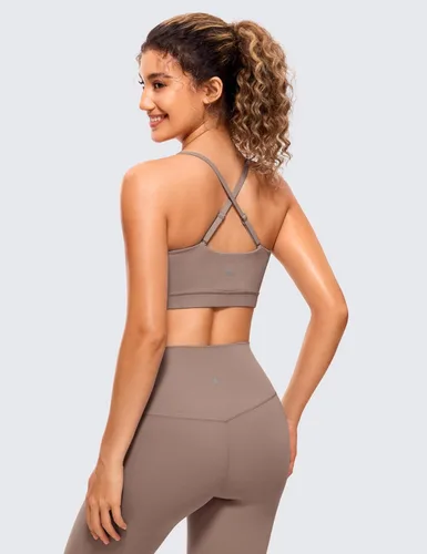 Vista 2 de CRZ YOGA Butterluxe - Brasier deportivo ajustable con tirantes delgados para mujer, con relleno, sin varillas, cuello cuadrado, para entrenamiento