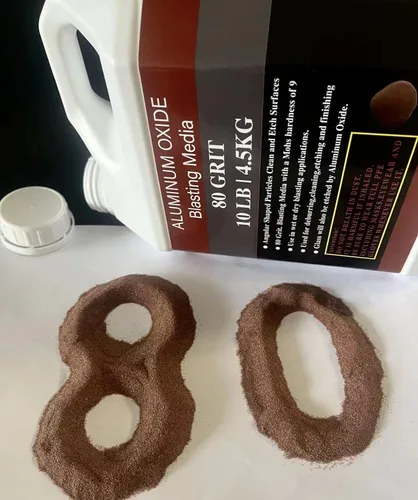 Vista 3 de Óxido de aluminio – 10 libras – Medios abrasivos de chorro de arena media a fina para gabinetes de voladura o pistolas de granallado. Grano #80