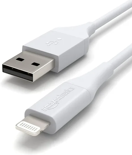 Vista 3 de Amazon Basics Cable de carga USB-A a Lightning ABS con certificación Mfi para iPhone de Apple, iPad, 6 pies, blanco, 1 paquete