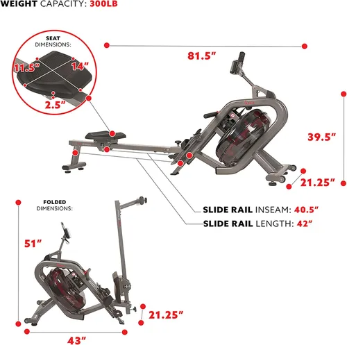 Vista 6 de Sunny Health & Fitness Sunny Health & Fitness AquaStrive Series Smart Water Rower, 300LB Capacity Plus Dynamic Hydro Resistance for Home Cardio