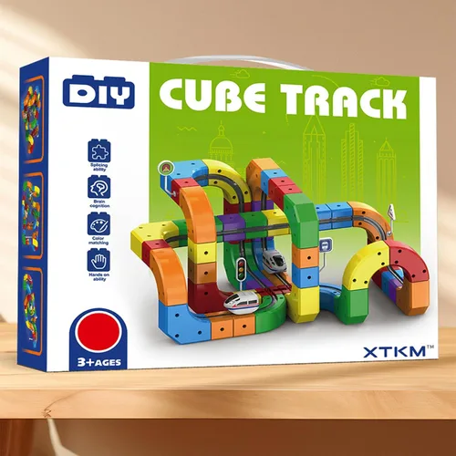 Vista 7 de Juego de tren eléctrico con riel de succión magnética, pista de carreras flexible mágica 3D, 123 piezas de bloques de pista de carreras