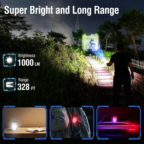 Vista 2 de N11 Linterna EDC Pequeña Recargable de 1000 Lúmenes, Linternas LED de Llavero con 8 Modos, Luz de Bolsillo con Luces Blancas, Rojas y Azules y Base