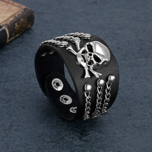 Vista 5 de Jovivi Pulsera de piel auténtica punk rock para hombre y mujer, con remaches con tachuelas y tachuelas, color negro