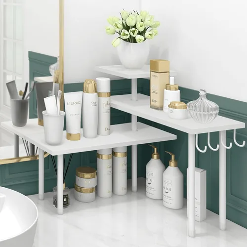 Vista 8 de Homode Estante organizador de encimera de baño, organizador de encimera de cocina, soporte de madera de 3 niveles para colocar sobre el fregadero