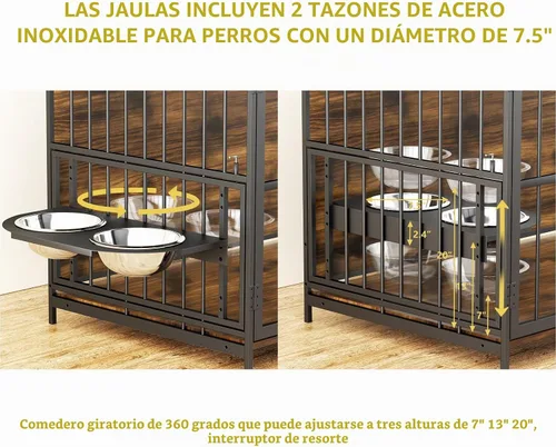 Vista 3 de ROOMTEC Jaula para Perros Estilo Mueble para Perros Grandes de Interior Super Resistente y Duradera con 2 Cuencos de Acero Inoxidable