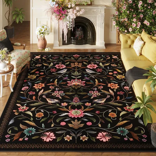 Vista 14 de Alfombra de entrada vintage con medallón floral de 2 x 3 pulgadas, lavable a máquina, alfombra de entrada de pelo bajo, suave, pequeña, alfombra