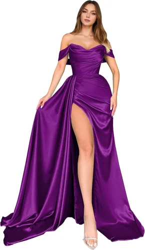 Vista 25 de Dream Wedding Vestidos de fiesta de satén con hombros descubiertos con Agua