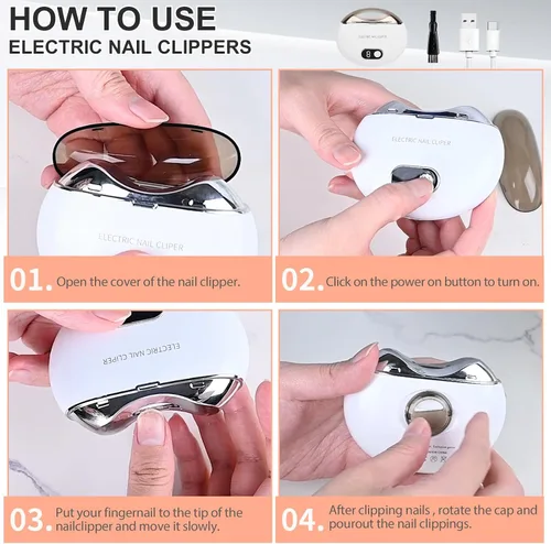 Vista 5 de Cortaúñas eléctrico y lima de uñas, recortadora automática con luz LED de ajuste de 3 velocidades, almacenamiento integrado, recargable por USB