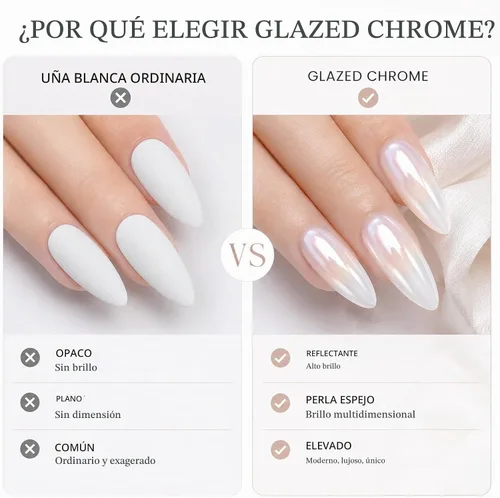 Vista 7 de Polvo de uñas de cromo perla blanca para uñas de gel