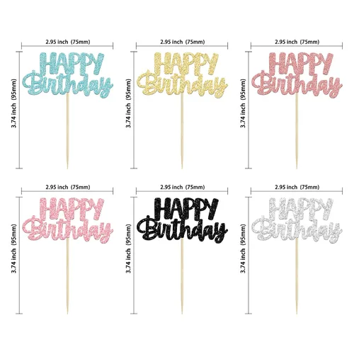 Vista 2 de Gyufise 24 piezas de decoración para pastel de cumpleaños con purpurina, adornos brillantes para pastel de cumpleaños, adornos de comida