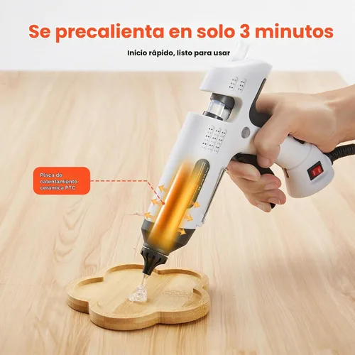 Vista 3 de VEVOR Pistola de pegamento caliente, 60/100 W de doble potencia, mini pistola de pegamento caliente con 20 barras de pegamento premium y bolsa
