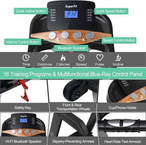 Vista 4 de GYMAX Cinta de correr plegable de 3.75 HP, caminadora inclinada automática del 1 al 15% con control de aplicación GYMAX App, 12 programas