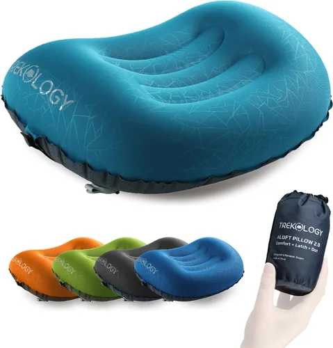 Vista 8 de Trekology Almohada inflable ultraligera de viaje para campamento - ALUFT 2.0 compresible, compacta, cómoda, ergonómica, para el cuello y el apoyo