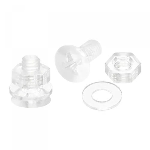 Vista 13 de uxcell Tornillos de máquina Phillips de plástico M3 x 0.472 in con tuercas y arandelas planas, pernos de máquina de cabeza plana de PC