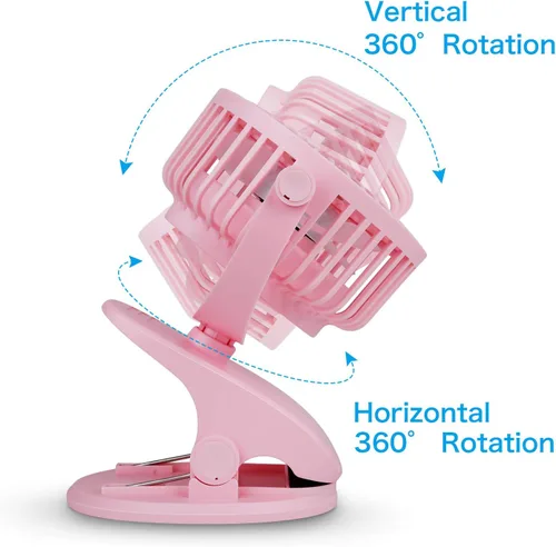 Vista 7 de SkyGenius Ventilador de cochecito de bebé con clip a pilas (rosa)