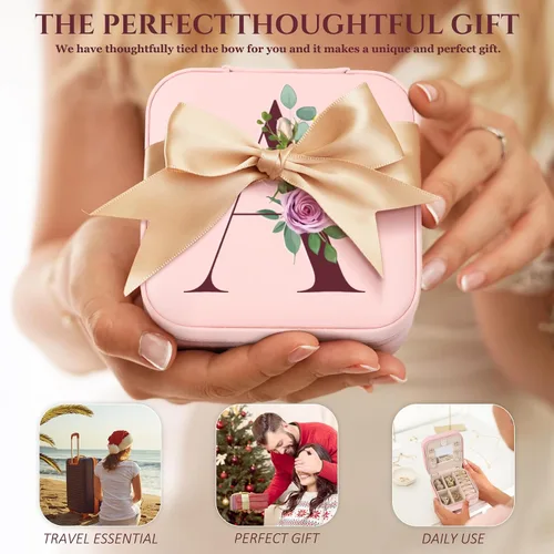 Vista 7 de Joyero pequeño con inicial, estuche organizador de joyas de viaje, estuche de joyería pequeño personalizado, estuche organizador de joyas, caja