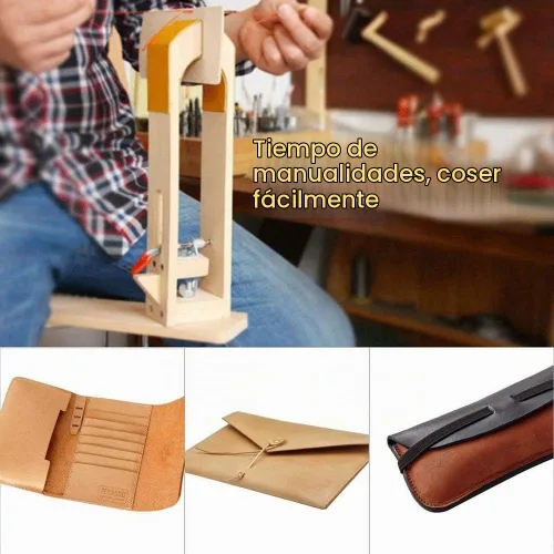 Vista 5 de Poni de costura de cuero, mesa de madera escritorio pony caballo abrazadera para bricolaje cuero
