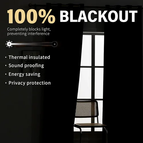 Vista 3 de Cortinas opacas con aislamiento térmico y ojales para dormitorio y sala de estar, 2 paneles, 52 pulgadas de ancho x 63 pulgadas de largo, textura